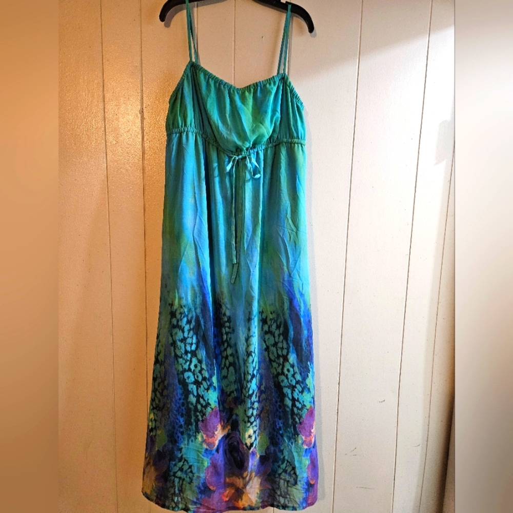 i Jeans By Buffalo Sleeveless Turqoise Dress with Tie Dye Print - Size XL